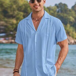 NWT Men's Short Sleeve Button Up Shirt Blue / Size L